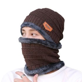 Autumn and Winter Hat and Velvet Warm Men and Women of The Same Style Cycling Ear Protectors Pullover Knitted Hat (Color: Coffee)