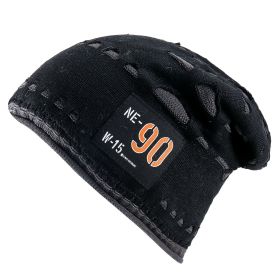 Wool hat men's autumn and winter thickened warm cold hat ins Korean version of the tide brand old hole knitted hat pullover (Color: Black)