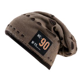 Wool hat men's autumn and winter thickened warm cold hat ins Korean version of the tide brand old hole knitted hat pullover (Color: Khaki)