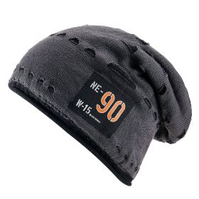 Wool hat men's autumn and winter thickened warm cold hat ins Korean version of the tide brand old hole knitted hat pullover (Color: Gray)