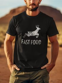 Interesting Joke Hunting Shirt - Men's Front Printed Short Sleeved T-shirt Top - Fast Food Deer - Gift For Hunters (Color: Black, size: 3XL)