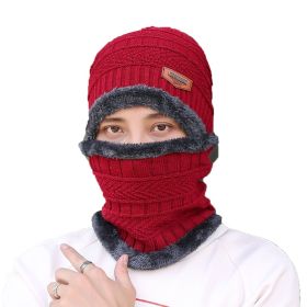 Autumn and Winter Hat and Velvet Warm Men and Women of The Same Style Cycling Ear Protectors Pullover Knitted Hat (Color: Red)