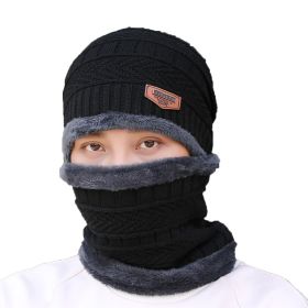 Autumn and Winter Hat and Velvet Warm Men and Women of The Same Style Cycling Ear Protectors Pullover Knitted Hat (Color: Black)